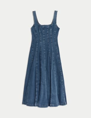 

Womens Autograph Denim Square Neck Midi Waisted Dress - Indigo, Indigo