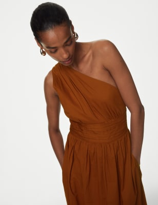 

Womens Autograph Pure Cotton One Shoulder Waisted Dress - Cognac, Cognac