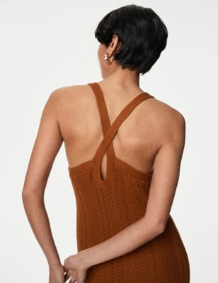 

Autograph Vestido maxi a media pierna de punto de algodón con linoWomens - Cognac, Cognac