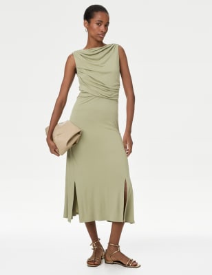 

Womens Autograph Modal Rich Slash Neck Midi Waisted Dress - Light Green, Light Green