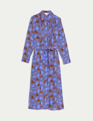 

Womens Autograph Cupro Rich Printed Midaxi Shirt Dress - Blue Mix, Blue Mix