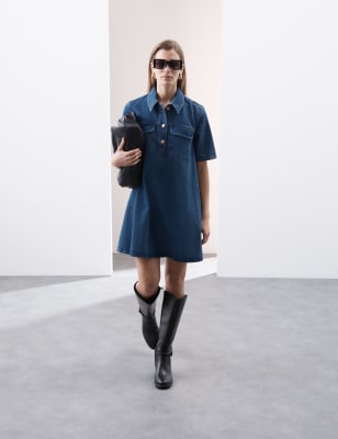 

Womens Autograph Pure Cotton Mini Shirt Dress - Indigo, Indigo