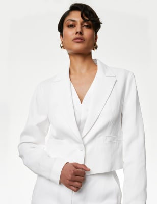 

Womens Autograph Linen Blend Cropped Blazer - Soft White, Soft White