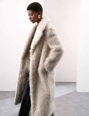 

Womens Autograph Faux Fur Revere Collar Longline Coat - Neutral, Neutral