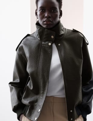 

Womens Autograph Leather Bomber Jacket - Black, Black