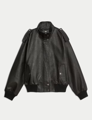 

Womens Autograph Leather Bomber Jacket - Black, Black