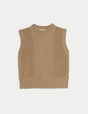 

Womens Autograph Wool Rich Cable Knit Round Neck Knitted Vest - Caramel, Caramel