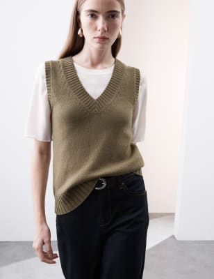 

Womens Autograph Merino Wool Rich Textured Knitted Vest - Moss, Moss