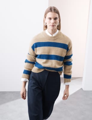 

Womens Autograph Striped Ribbed Cropped Jumper with Mohair - Blue Mix, Blue Mix