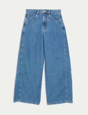 

Womens Autograph Barrel-Jeans mit hohem Bund aus Lyocell™-Mischgewebe mit Plisseedetail vorne - Medium Indigo, Medium Indigo