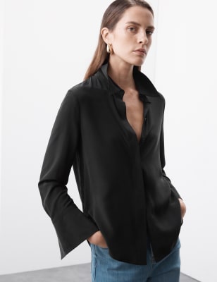 

Womens Autograph Pure Silk Long Sleeve Shirt - Black, Black