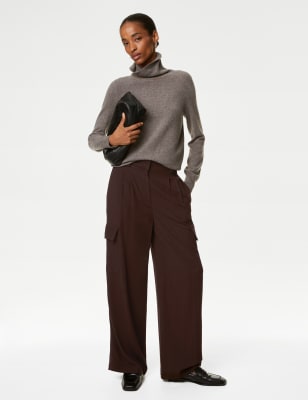 

Womens Autograph Cargo Wide Leg Trousers with Wool - Dark Brown, Dark Brown