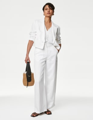 

Womens Autograph Bundfaltenhose aus Leinenmischgewebe mit weitem Bein - Soft White, Soft White