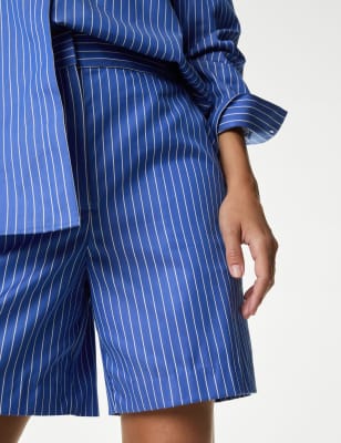 

Womens Autograph Pure Cotton Striped Tailored Shorts - Blue Mix, Blue Mix