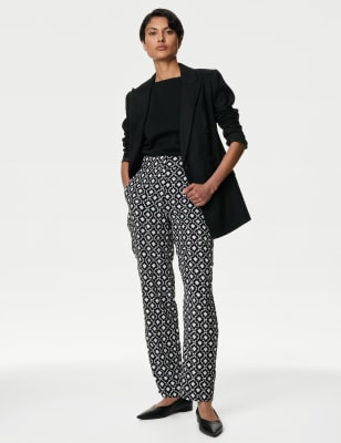 

Womens Autograph Cupro Rich Printed Straight Leg Trousers - Black Mix, Black Mix