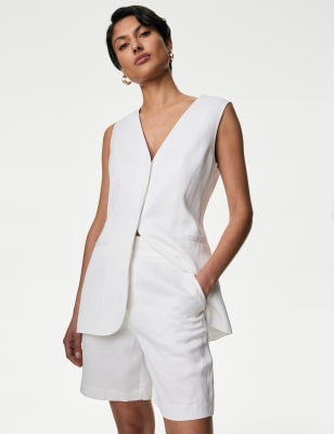 

Autograph Pantalón corto con lino de cintura altaWomens - Soft White, Soft White