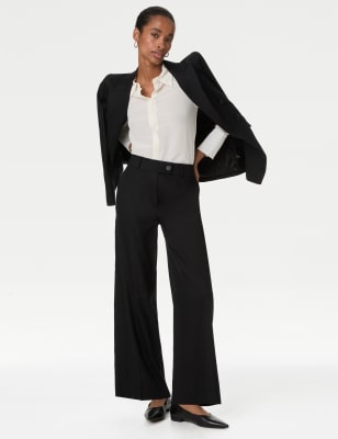 

Womens Autograph Linen Blend Tab Detail Wide Leg Trousers - Black, Black