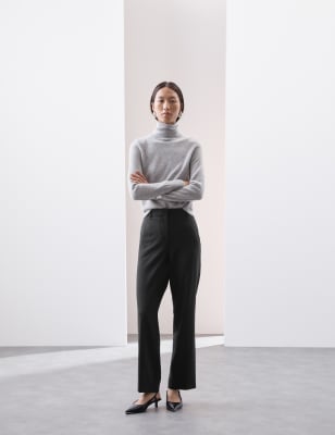 

Womens Autograph Wool Blend Straight Leg Trousers with Silk - Black, Black