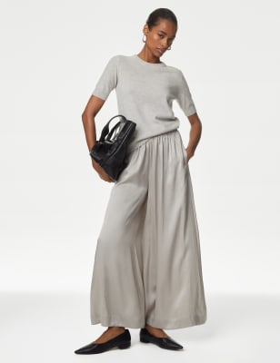 

Womens Autograph Pure Silk Wide Leg Trousers - Silver Grey, Silver Grey