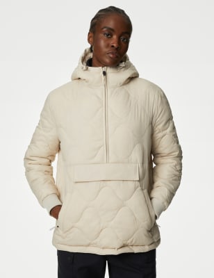 

Womens Goodmove Quilted Half Zip Hooded Puffer Jacket - Beige, Beige