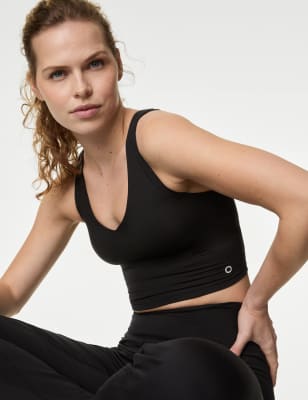 

Womens Goodmove V-Neck Padded Yoga Crop Top - Black, Black