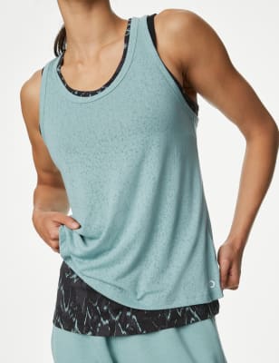 

Womens Goodmove Printed Double Layer Relaxed Yoga Vest Top - Dusted Aqua, Dusted Aqua