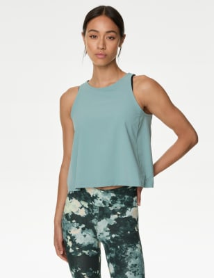 

Womens Goodmove Cropped Split Back Yoga Vest Top - Dusted Aqua, Dusted Aqua