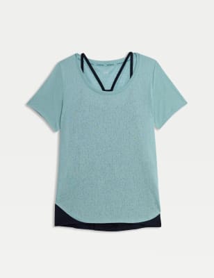 

Womens Goodmove Scoop Neck Double Layer T-Shirt - Dusted Aqua, Dusted Aqua