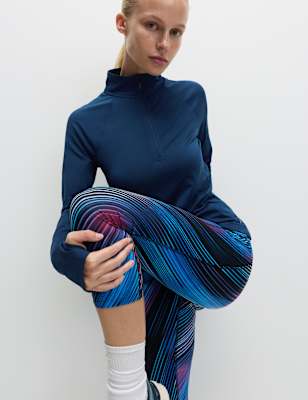 Womens Goodmove Ultraheat Funnel Neck Running Top, Dark Marine