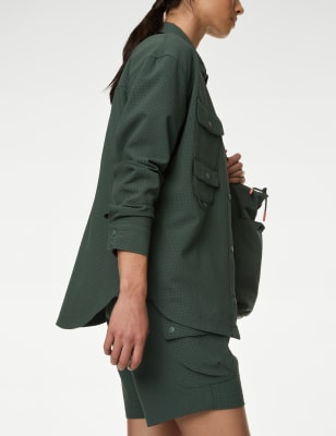 

Womens Goodmove Textured Relaxed Walking Longline Shirt - Dark Sage, Dark Sage