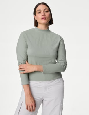 

Womens Goodmove Rib Funnel Neck Crop Top - Light Verdigris, Light Verdigris