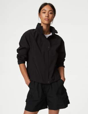 

Womens Goodmove Waterproof Hooded Cropped Sports Jacket - Black, Black