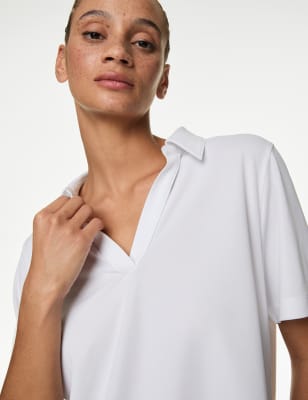 

Womens Goodmove V-Neck Boxy Cropped Polo Top - White, White