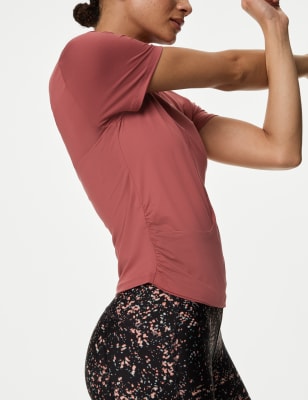 

Womens Goodmove Scoop Neck Wrap Front Yoga T-Shirt - Brick, Brick