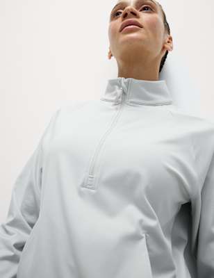 

Womens Goodmove Funnel Neck Half Zip Yoga Top - Light Grey, Light Grey