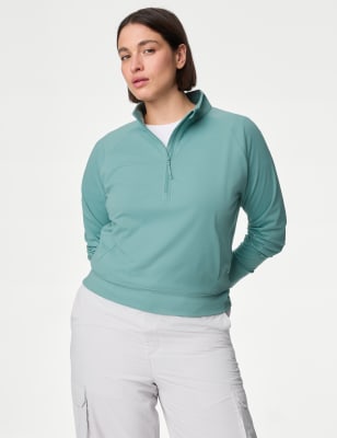 

Womens Goodmove Funnel Neck Half Zip Yoga Top - Dusted Aqua, Dusted Aqua