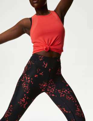 

Womens Goodmove Go Train High Waisted Cropped Gym Leggings - Red Mix, Red Mix