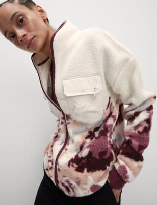 

Womens Goodmove Gemusterte Reißverschlussjacke aus Fleece mit Stehkragen und Teddyfutter - Ivory Mix, Ivory Mix