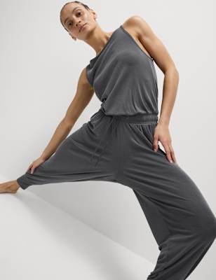 

Womens Goodmove Modal Rich Ribbed Relaxed Jumpsuit, Carbon