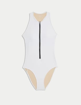 

Womens Goodmove Tummy Control Padded Zip Up Swimsuit - White, White