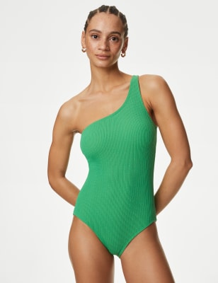 

Womens M&S Collection Textured One Shoulder Swimsuit - Medium Green, Medium Green