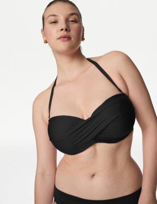 M&S Women's Wired Twist Front Bandeau Bikini Top D-GG - 32D - Black, Black