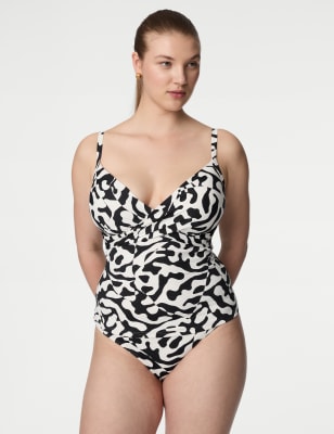 

M&S Collection Tummy Control Printed Wired Plunge Tankini Top D-FWomens - Black Mix, Black Mix
