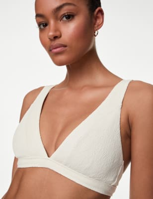 

Womens M&S Collection Textured Padded Plunge V-Neck Bikini Top - Ivory, Ivory