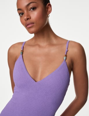 

Womens M&S Collection Textured V-Neck Swimsuit - Violet, Violet