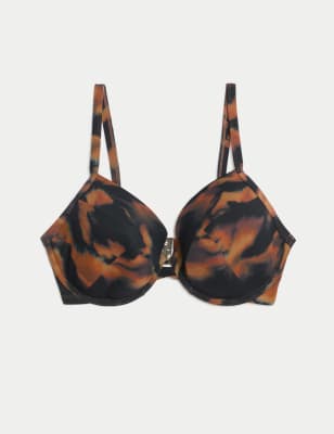 

Womens M&S Collection Printed Wired Plunge V-Neck Bikini Top D-G - Dark Brown Mix, Dark Brown Mix