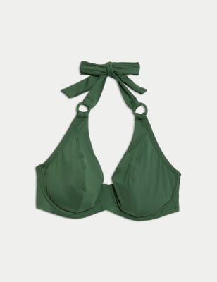 M&S Women's Wired Plunge Halterneck Bikini Top - 38E - Green, Green