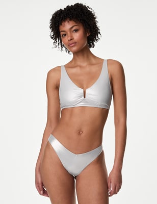 

M&S Collection Parte de abajo de bikini de corte alto metalizadaWomens - Silver, Silver