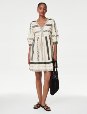 

M&S Collection Minivestido playero de algodón de jacquardWomens - Black Mix, Black Mix