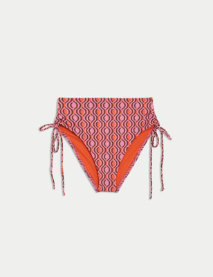 M&S Women's Printed Drawstring High Waisted Bikini Bottoms